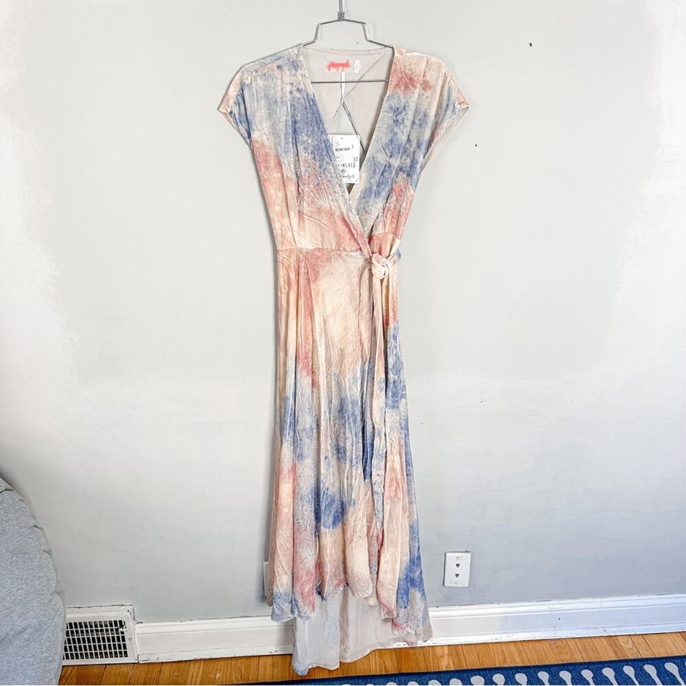 Free People Desert Flower Velvet Maxi Dress NWT XS Pink Blue Tie Dye - Picture 2 of 9